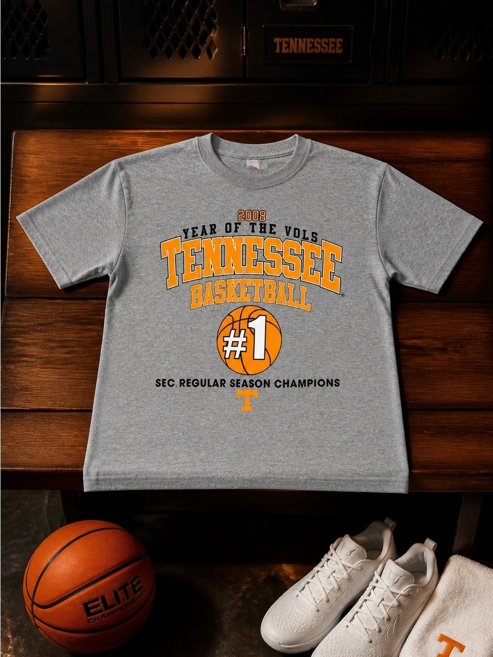 Vintage Kids Youth Gray 2008 Tennessee Vols Basketball T-Shirt SEC Champions - S